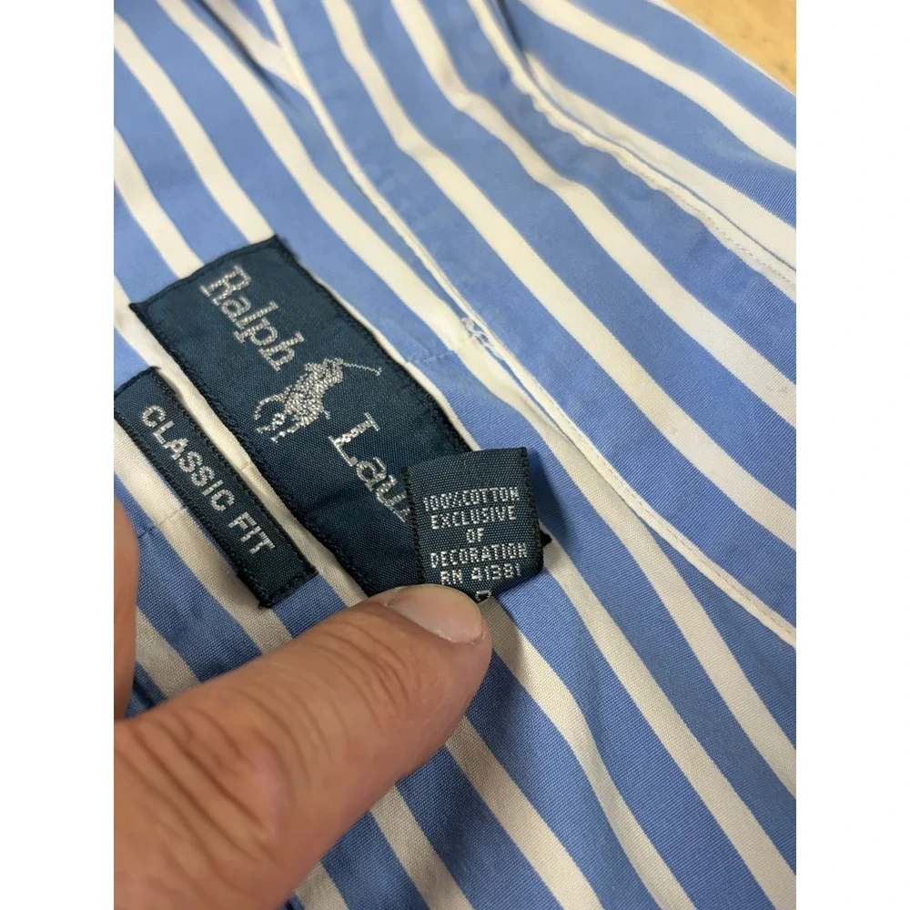 Polo Ralph Lauren Button Front Shirt Mens Size 2XLT Blue White Striped Classic